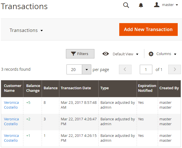 Updated Transactions Grid