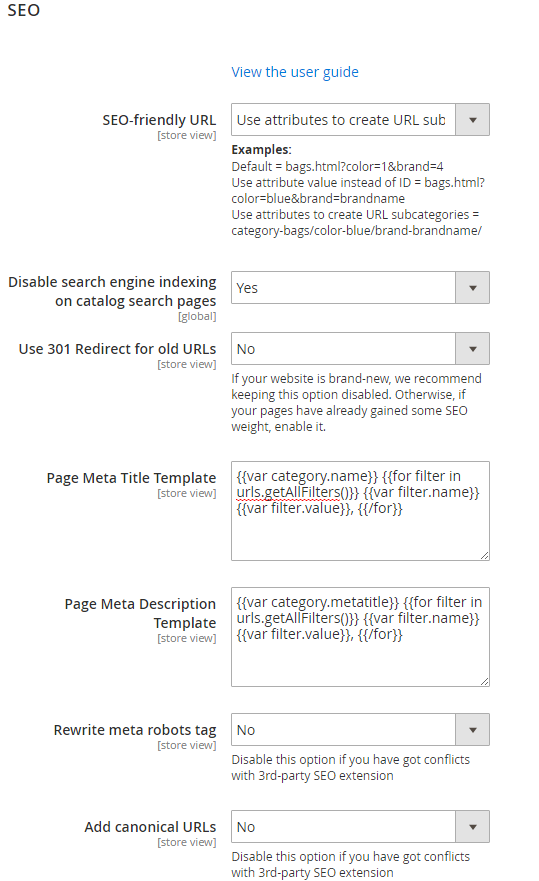 SEO Setting Options