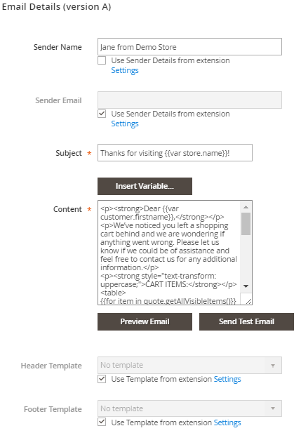 The Letter Settings Panel