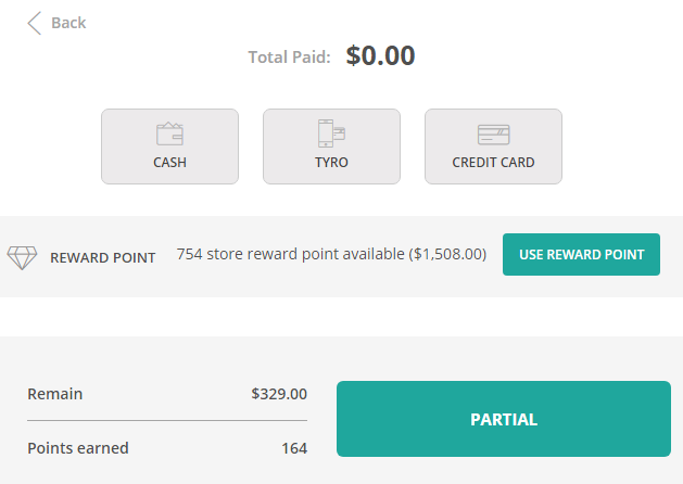Reward Points Used in the POS System for Purchases