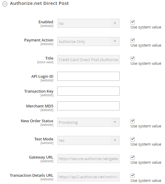 Authorize.net Payment Settings