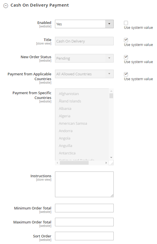 Cash on Delivery Payment Settings