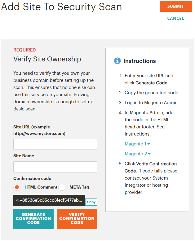 Add Site to Magento Security Scan Tool
