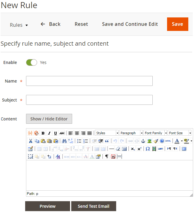 New Rule General Settings