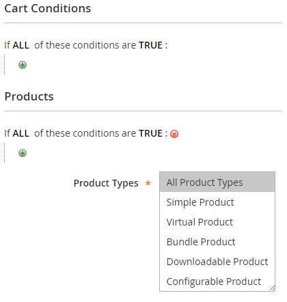 New Rule Cart and Product Conditions