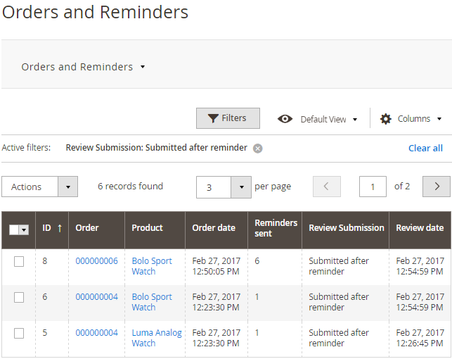 Orders and Reminders Grid