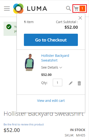 ‘Go to Checkout’ Button in the Shopping Cart Popup