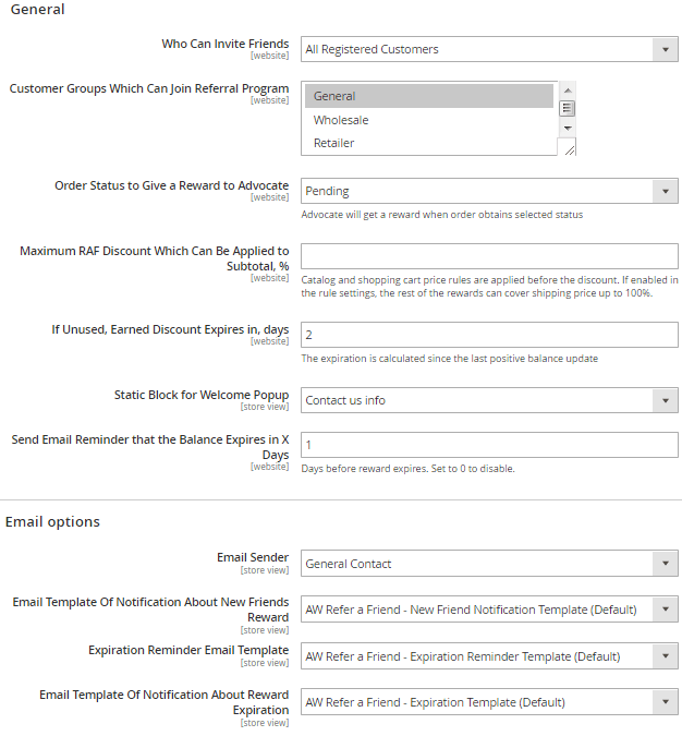 Refer a Friend General Settings