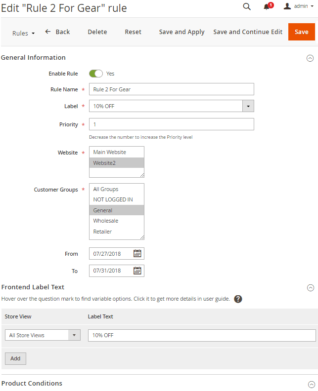 Edit Rule Page