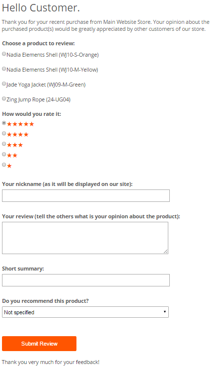 Email Review Form