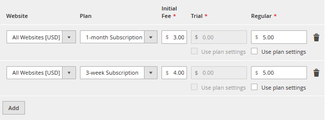 Per-product Subscription Configuration
