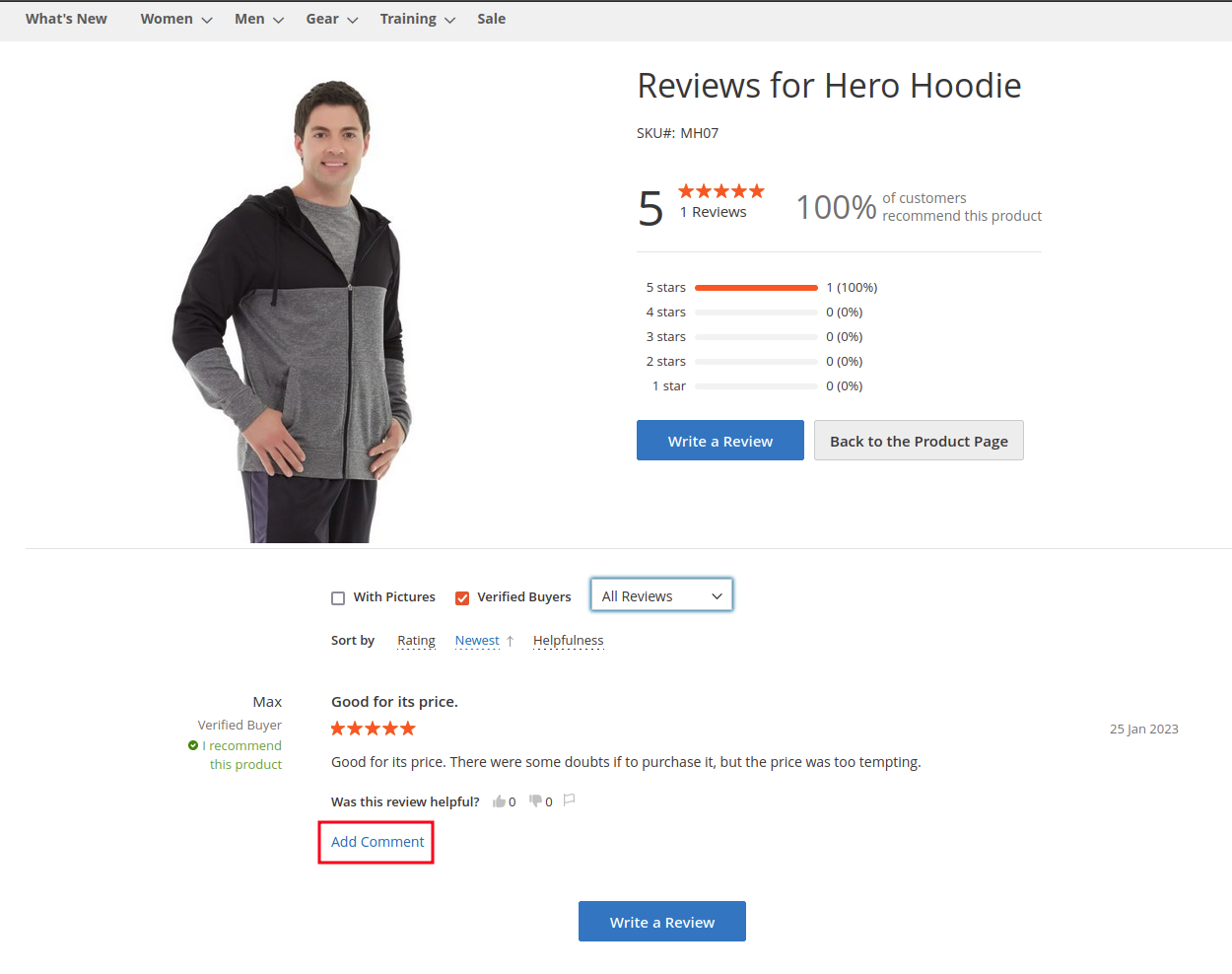 comment review on Magento 2