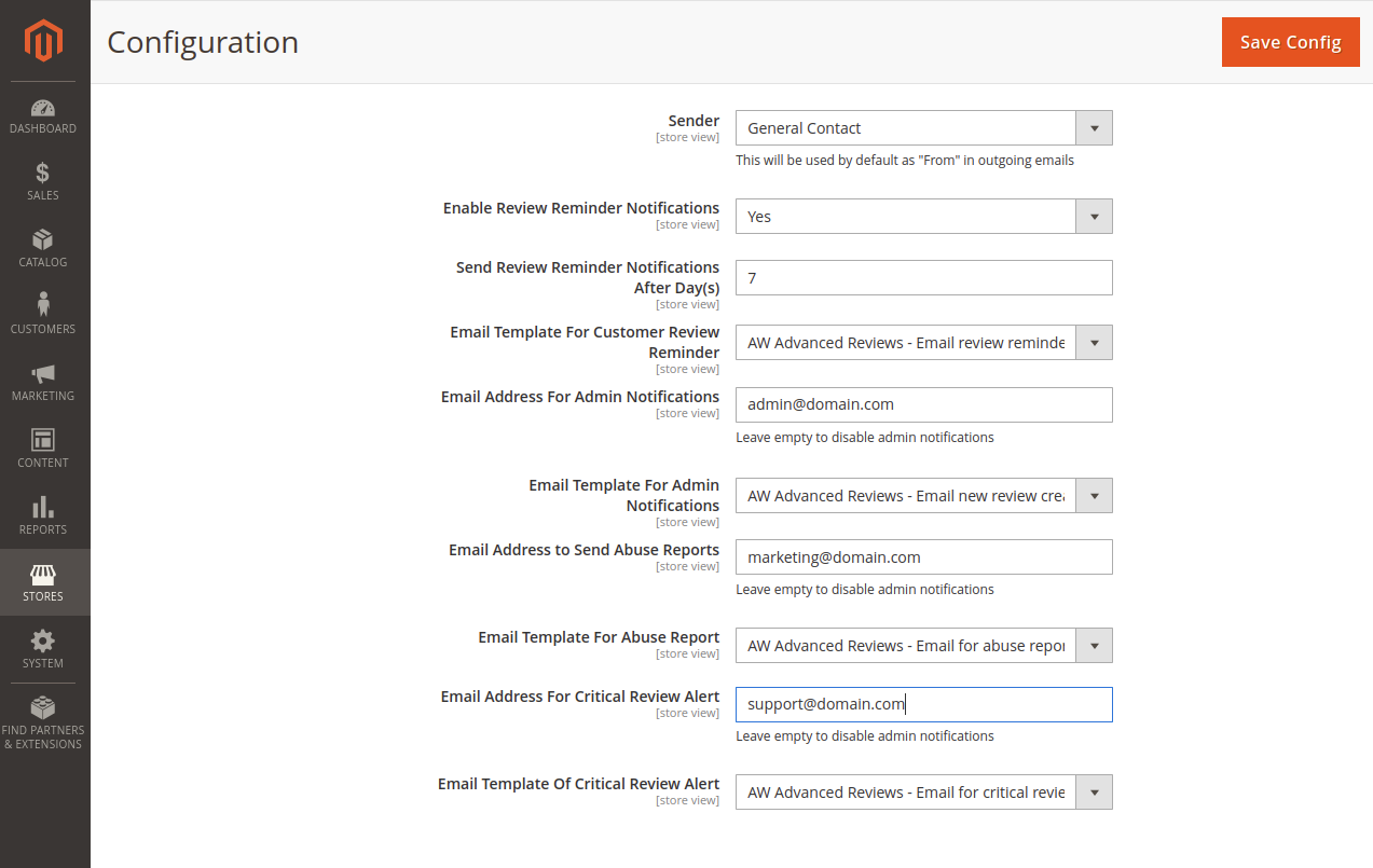 Advanced Reviews configuration