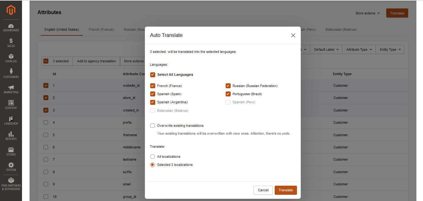 translate product attributes Magento 2