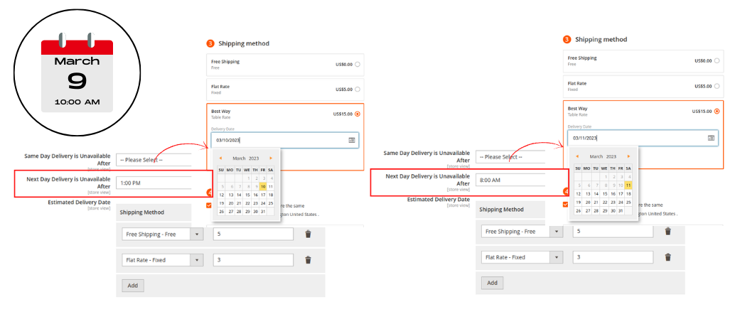 Next-day delivery restrictions Magento 2