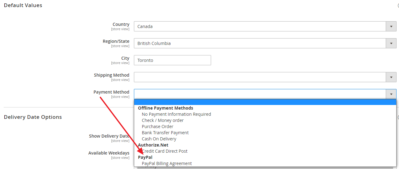 Default payment method for Magento 2
