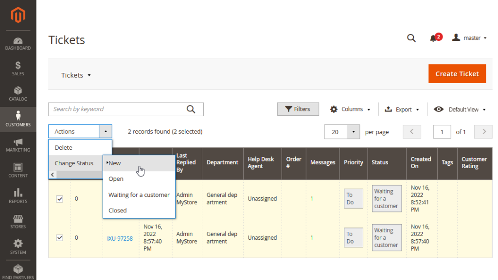 change ticket status in bulk