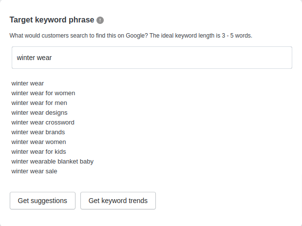 keyword suggestions Shopify