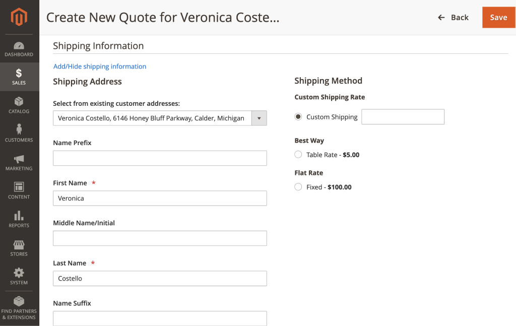 Managing shipping details | Cart to Quote for Magento 2