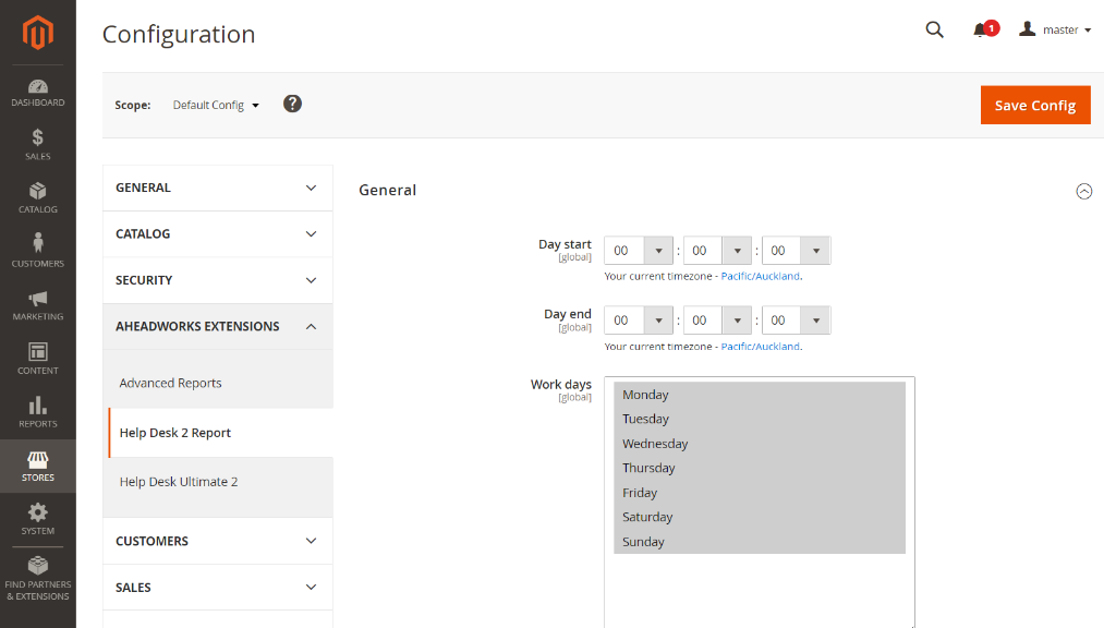 General Settings Help Desk Reports Magento 2