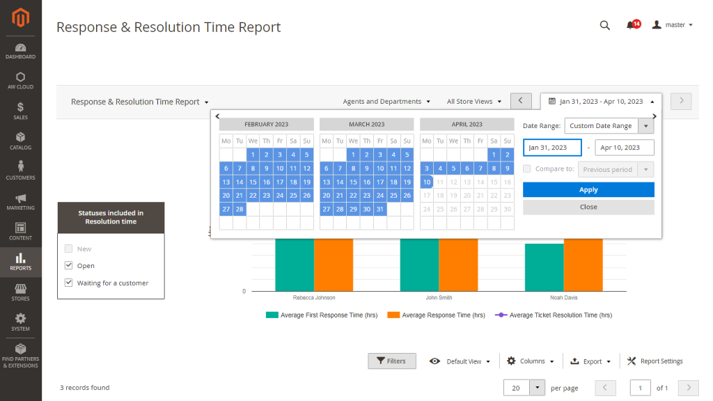 Specify date range of report | Help Desk Reports Magento 2